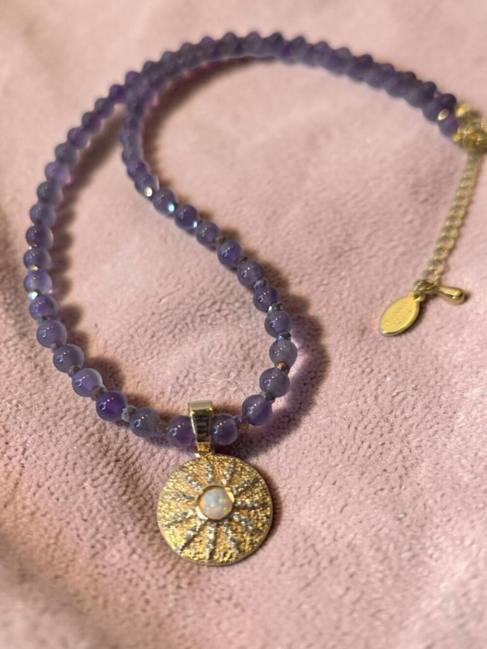 Pale Purple Bead necklace with 14K Gold-filled Opal Charm by Fucci Minnulli NWT